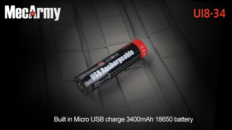 U18-34 Литиево-ионный защищенный аккумулятор MecArmy Li-ion 18650 со встроенным зарядным устройством USB
