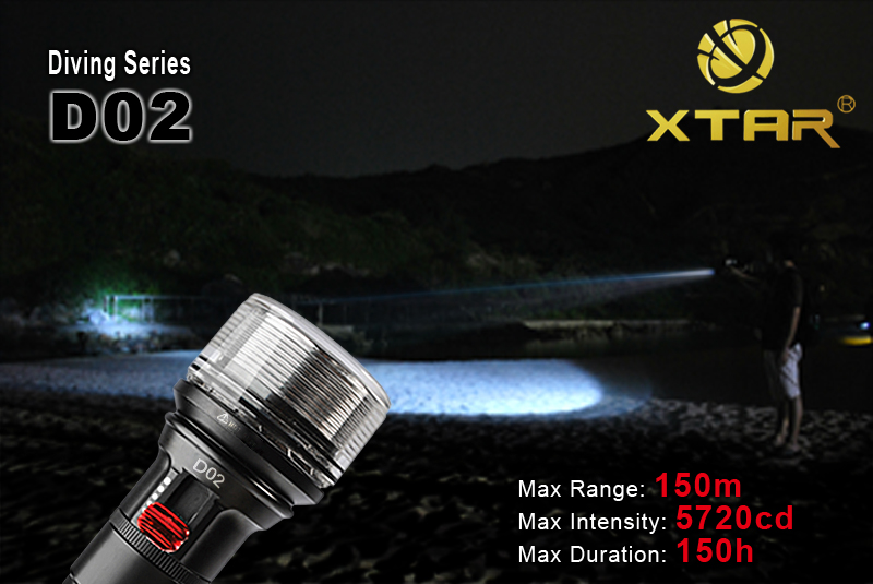 XTAR D02 Профессиональный фонарь для дайвинга и подводной охоты с питанием от ААА батареек и аккумуляторов купить