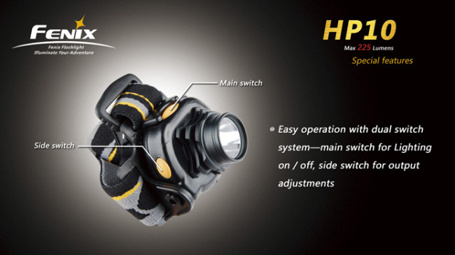 Налобный фонарь Fenix HP10 CREE Q5, 225 лм, батарейки и аккумуляторы АА
