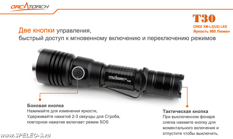 OrcaTorch T30 (980 ANSI люмен) Комплект охотника фонарь с зарядным устройством форум обзоры тесты