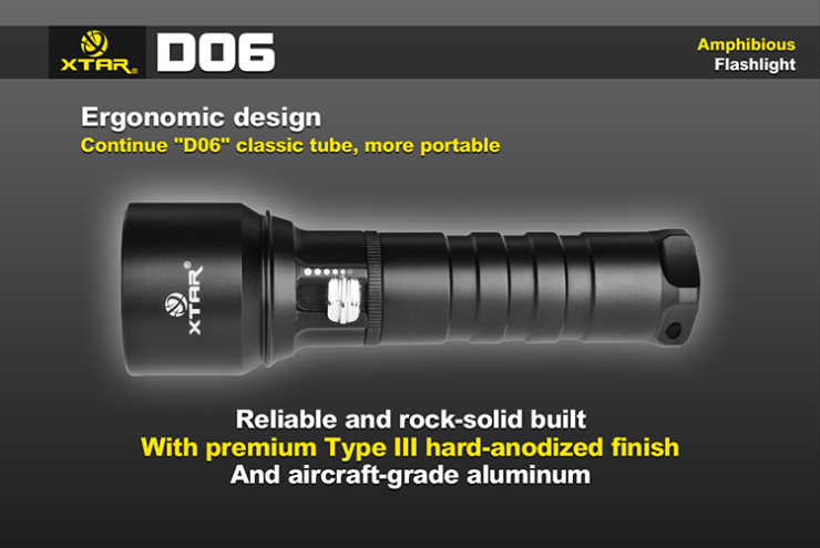 XTAR D06 Kit (XM-L2 U2) 900 lumens  Подводный фонарь для дайвинга с аккумулятором и зарядным устройством форум тесты