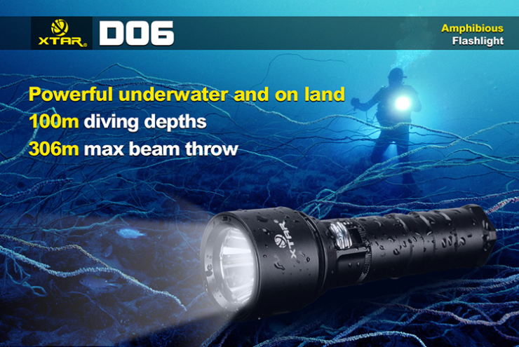 XTAR D06 Kit (XM-L2 U2) 900 lumens  Подводный фонарь для дайвинга с аккумулятором и зарядным устройством отзывы обзоры