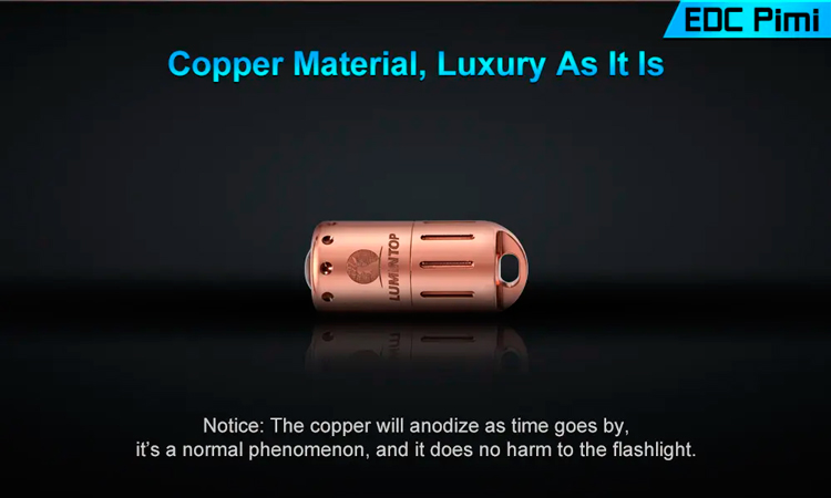 Lumintop EDC PIMI Copper (100 ANSI люмен)  Крошечный аккумуляторный фонарь-брелок из меди