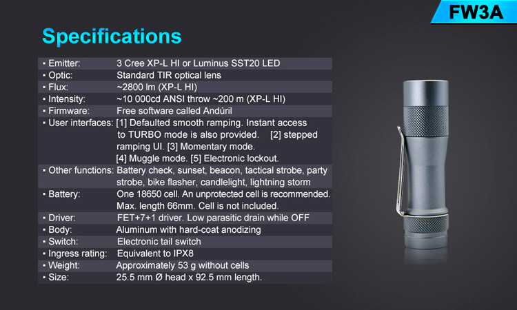 Lumintop FW3A (2800 люмен)   Сверхмощный карманный фонарь купить в России