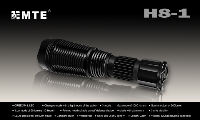 MTE H8-1S XM-L2 1190 lumens  Мощный дальнобойный поисковый фонарь с фокусированным линзой лучом