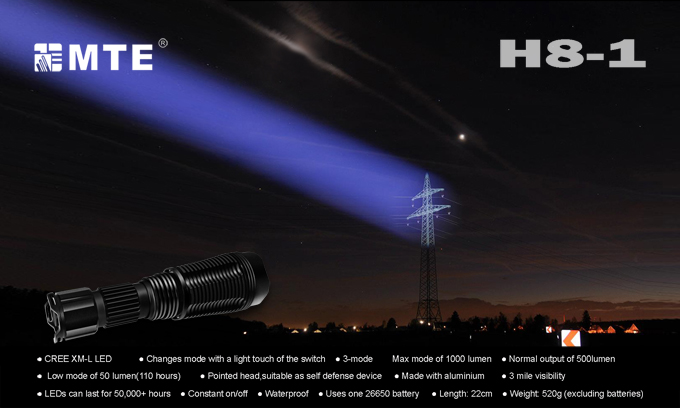 MTE H8-1S XM-L2 1190 lumens  Мощный дальнобойный поисковый фонарь с фокусированным линзой лучом форум тесты обзоры видео