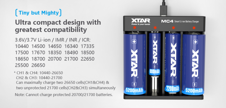XTAR MC4  Автоматическое зарядное устройство для Li-ion аккумуляторов