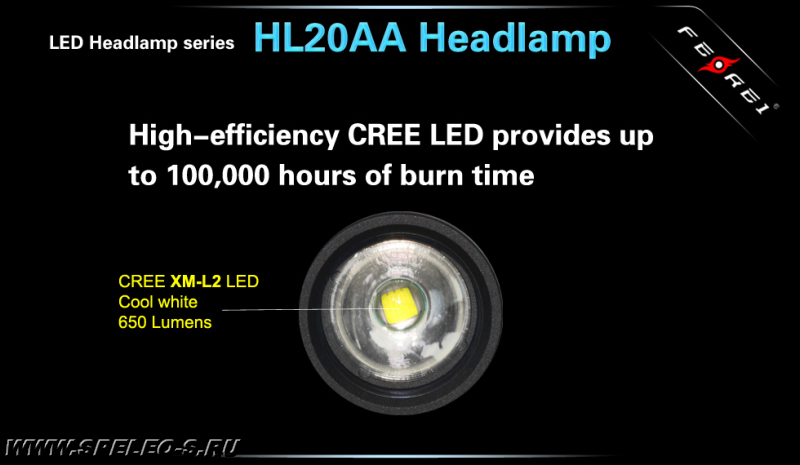 Ferei NEW HL20AA v.5 (XM-L2) 650 lumens  Мощный профессиональный налобный фонарь с дальнобойным лучом на батарейках АА