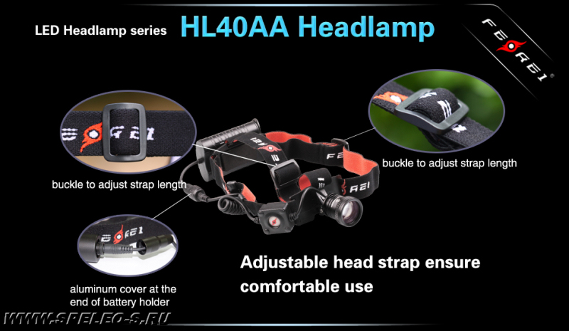 Новый налобный линзованный фонарь Ferei NEW HL40AA v.5 с герметичными разъемами, морозостойким проводом и Американским светодиодом XM-L2, использует пальчиковые аккумуляторы или батарейки АА купить в москве