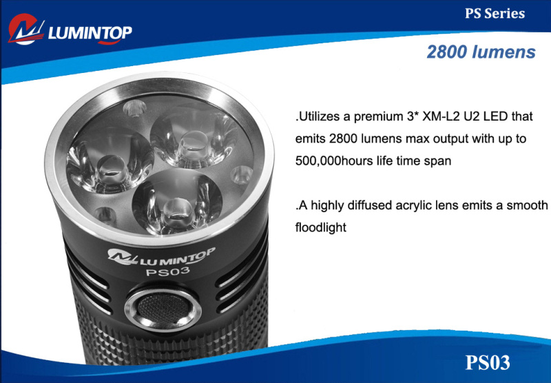 Lumintop PS03 (3x XM-L2 U2) 2800 lumens   Мощный поисковый фонарь-прожектор купить цена