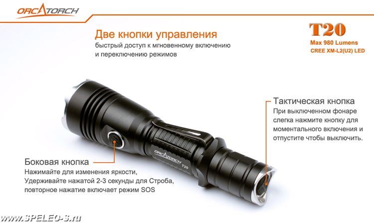 OrcaTorch T20 (980 ANSI люмен)  Мощный тактический подствольный фонарь для охоты фото видео
