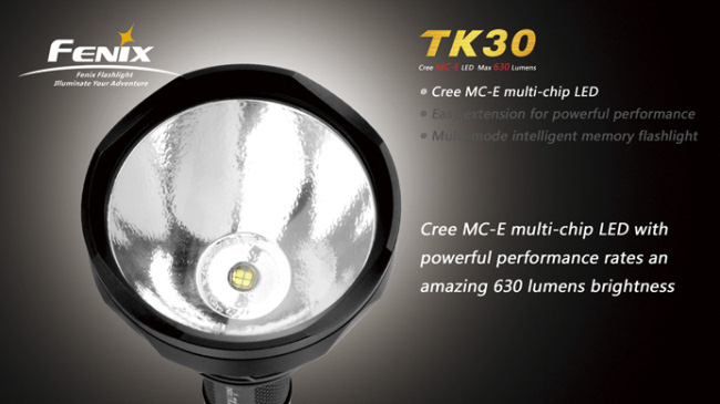 Сверхяркий светодиодный фонарь Fenix TK30 Cree MC-E LED, 630 лм, батарейки и аккумуляторы CR123A 16340 18650