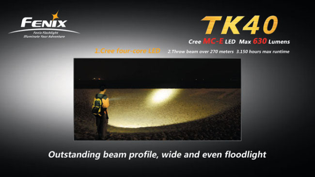 Сверхяркий светодиодный фонарь Fenix TK40 Cree MC-E LED, 630 лм, батарейки и аккумуляторы АА