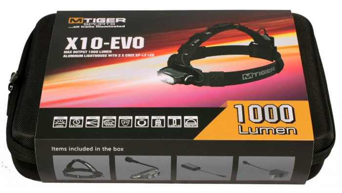 MtigerSports X10 Belt-4 (1000 ANSI люмен)  Мощный налобный фонарь с двумя светодиодами и плавной регулировкой яркости ручкой