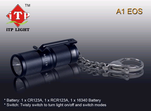 A1 EOS itp Светодиодный фонарь брелок CR123A , 16340 водонепроницаемость IP-68 Cree XR-E R2